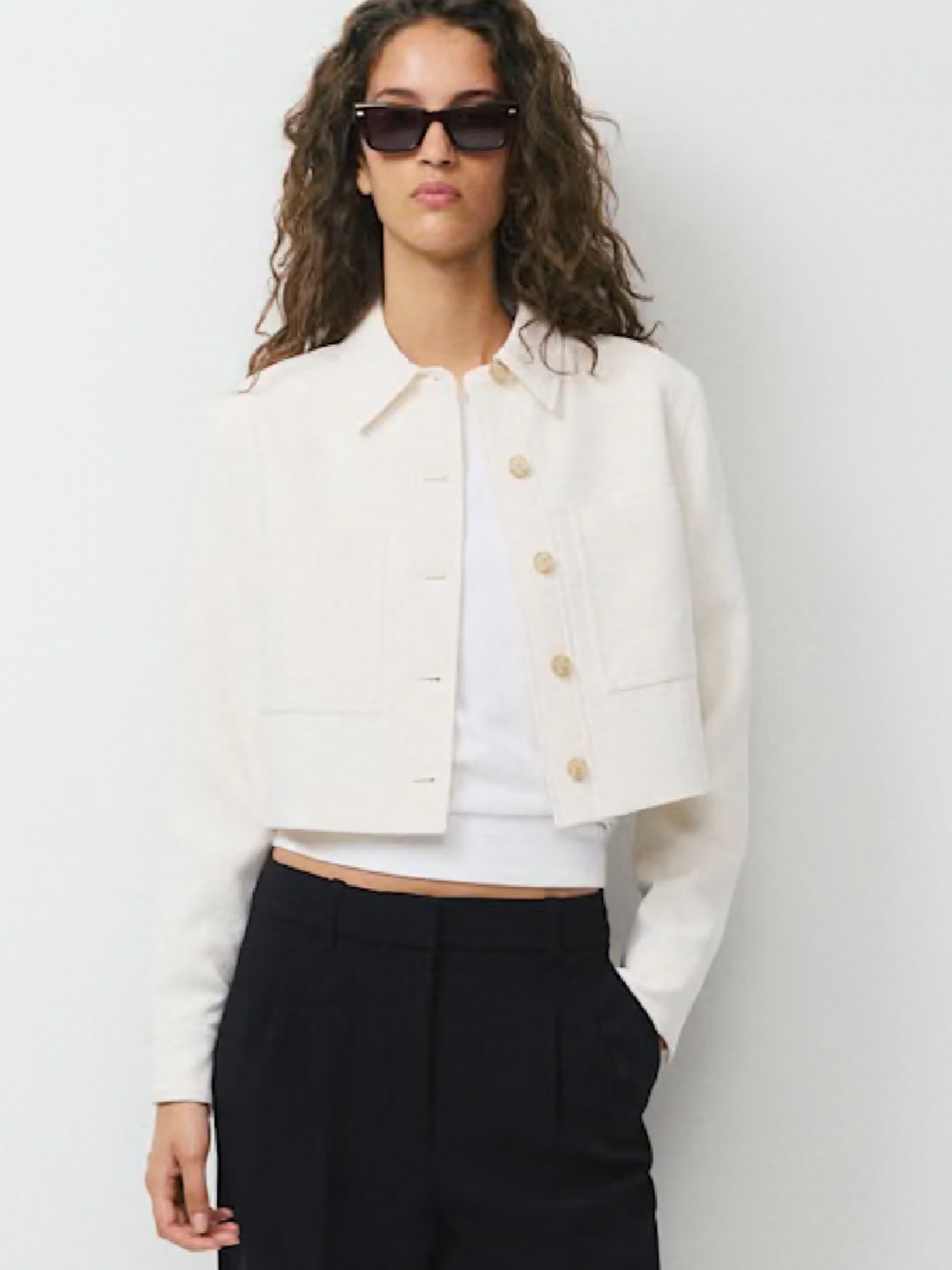Wilfred Cream Cropped Button Jacket